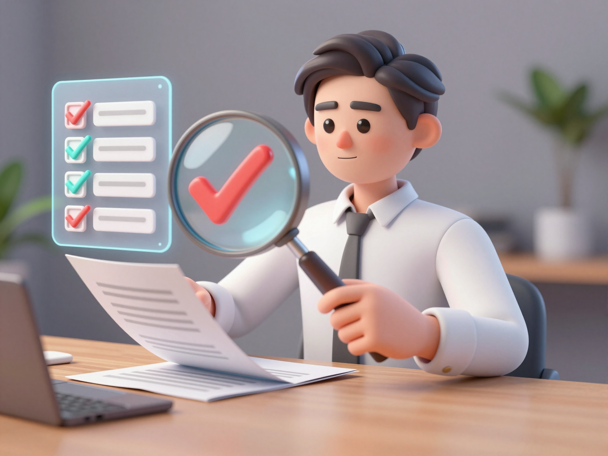 Auditoría médica con lupa y checklist verificado